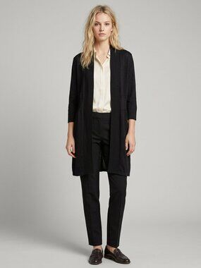 2/$30 Chico's Open-Front Three-Quarter Sleeve Longline Cardigan Black 12 #A5174